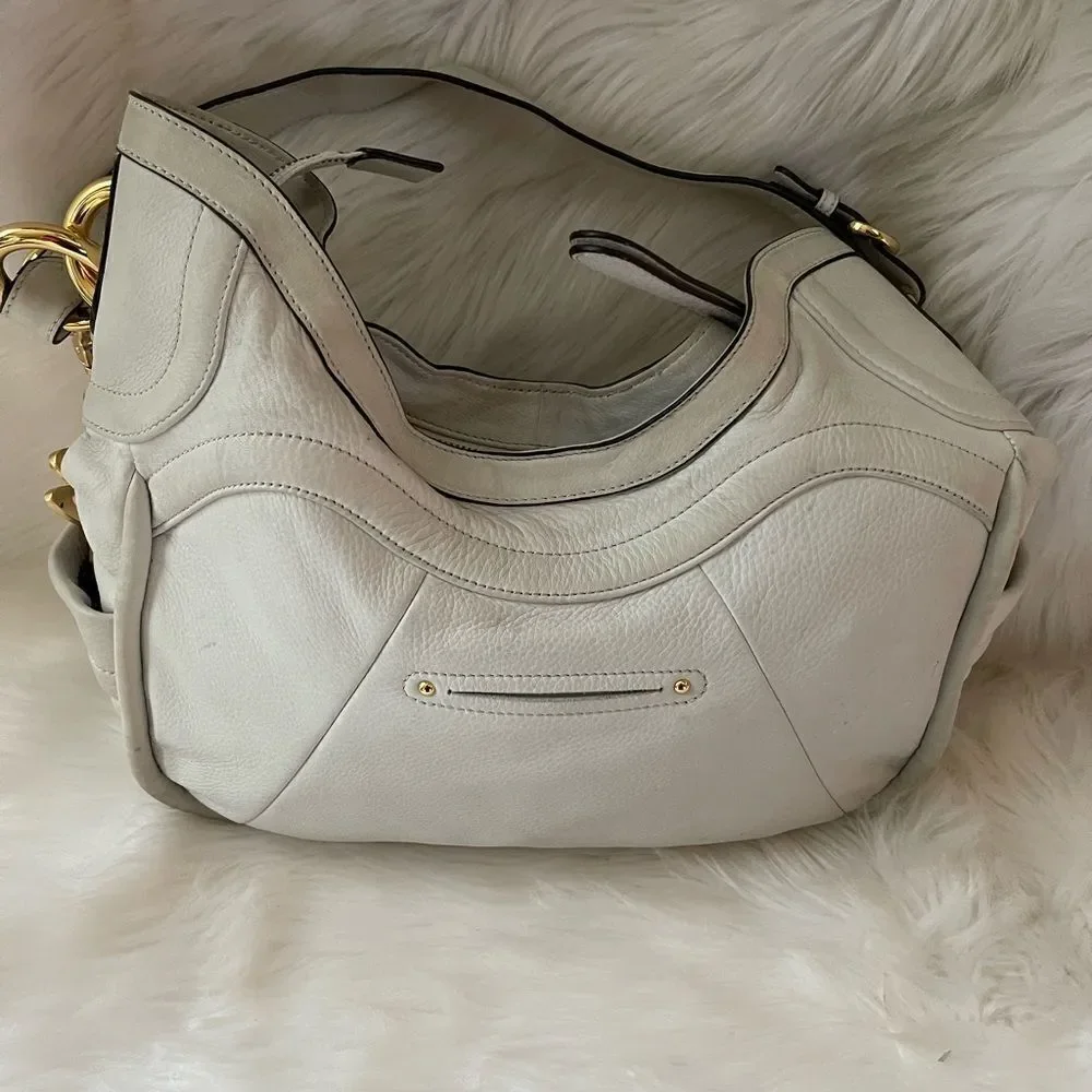 B Makowsky Hobo leather sand white slouch shoulder bag with gold tone ha…